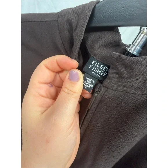 Eileen Fisher Women's Petite Brown Two Way Full Zip Crepe Stretch Jacket PP - Picture 6 of 6